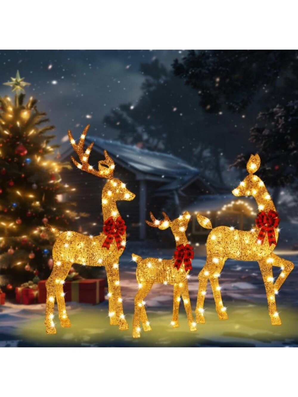 48-Inch Lighted Christmas Reindeer Set - 3-Piece Outdoor Holiday Decor with 145